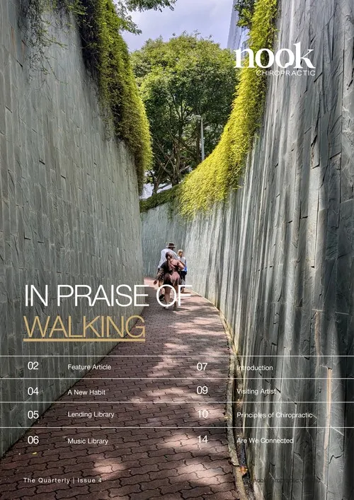 Nook Chiropractic promotes wellness through walking, featuring an image of people walking in a unique urban space, emphasizing the chiropractic principles of movement and health.